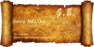 Gera Béla névjegykártya